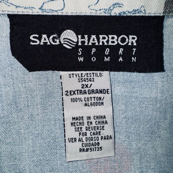 VTG Sag Harbor 2X Short Sleeve Retro Travel Postcard Print Button Shirt Collared - Picture 4 of 5